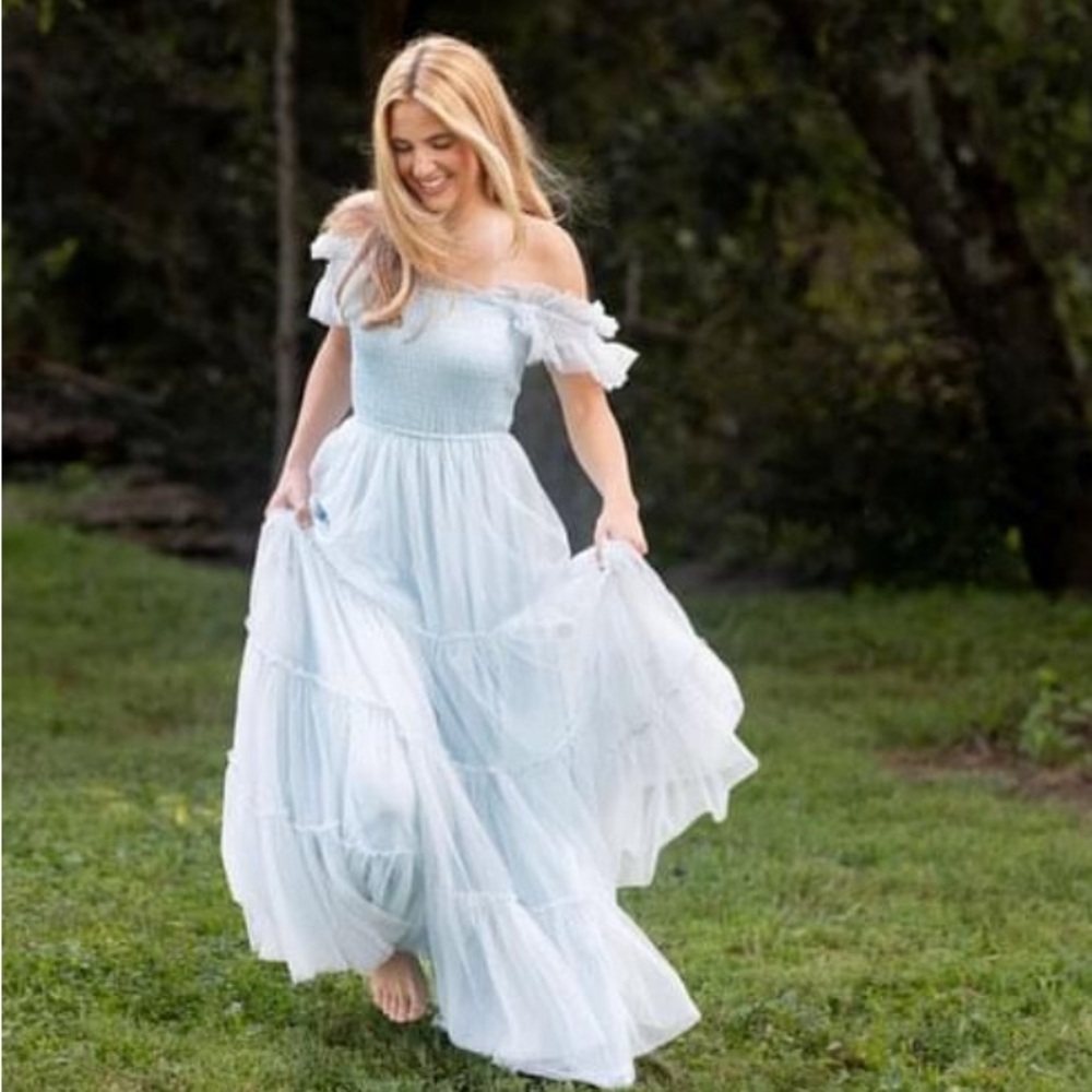 Mable Smocked Blue Tulle Dress Small